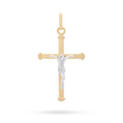 Yellow Gold Thin Crucifix Pendant With Modern Style White Gold Corpus