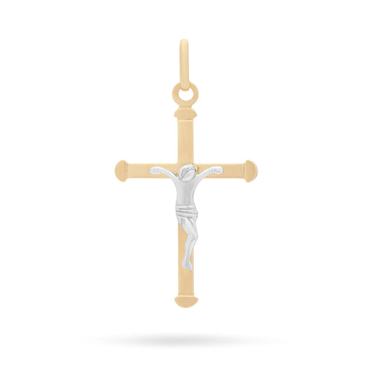 Yellow Gold Thin Crucifix Pendant With Modern Style White Gold Corpus