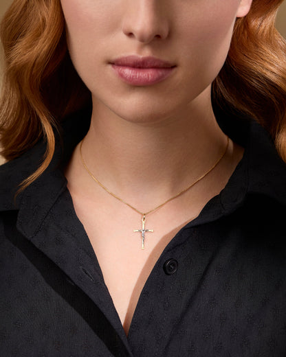 Yellow Gold Thin Crucifix Pendant With Modern Style White Gold Corpus