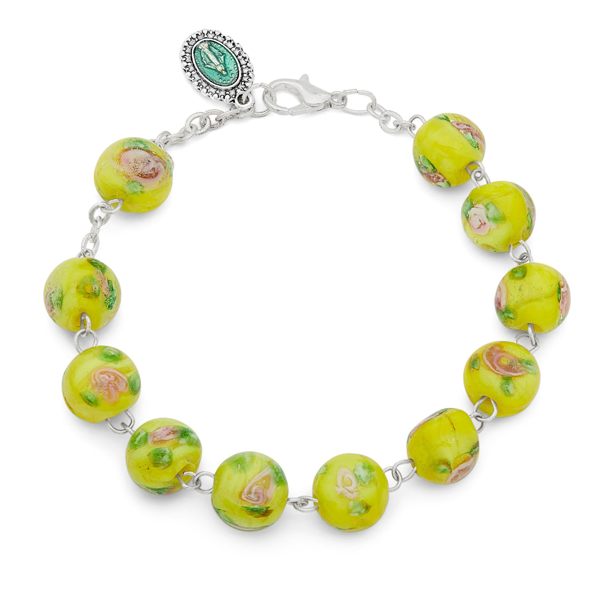 Yellow Lume Rosary Bracelet with Miraculous Virgin Medal