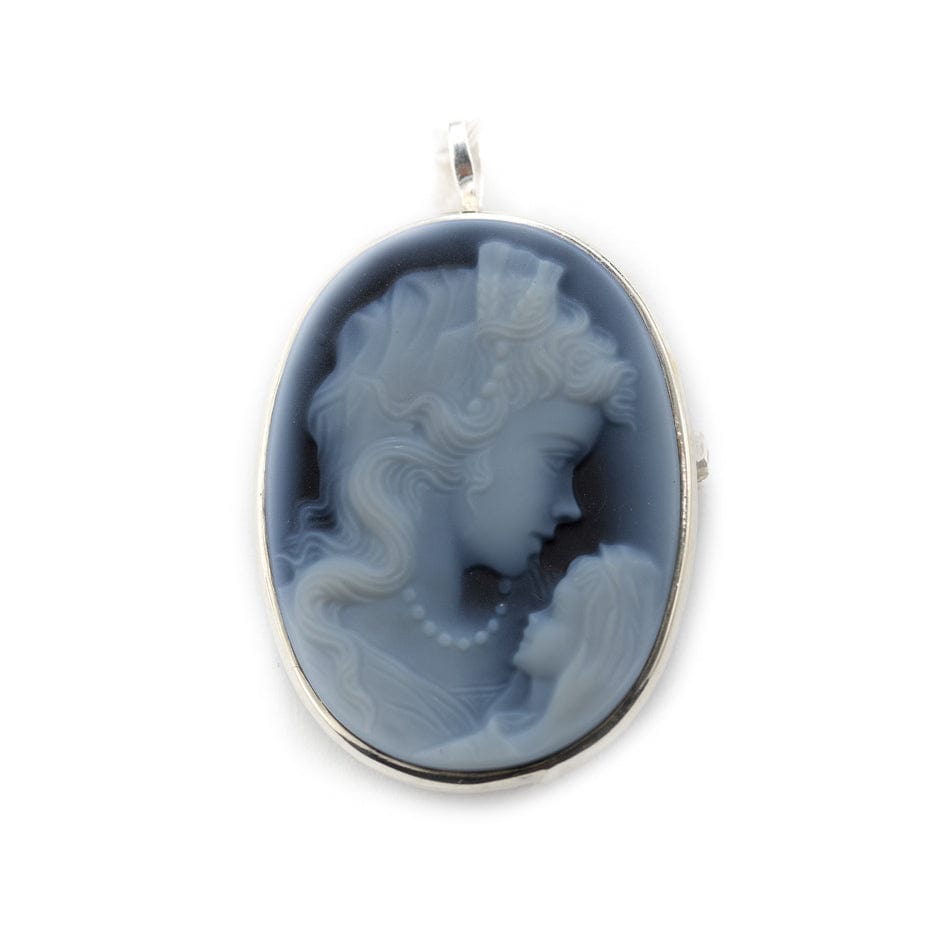 Young Lady and her Child Cameo in Blue Agate