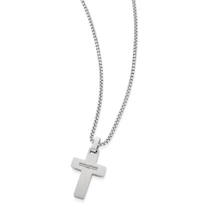 Stainless Steel Cross Pendant with Cubic Zirconia and Chain